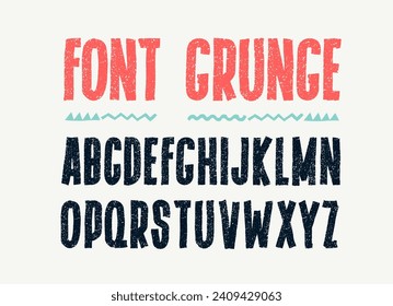 Grunge font alphabet with capital letters. Black dirty textured. Typographic distressed font with dry brush strokes. Uppercase letters. Hand drawn vector design characters with a rough inked texture.