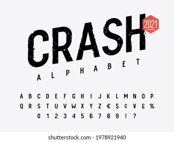 Tipo de letra Grunge. Tipo de sello duro. Alfabeto hecho a mano con textura gruesa. Vectores