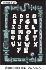 grunge font. steampunk art.