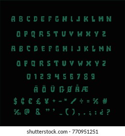 Grunge font - Stylized vector alphabet, numbers, punctuation marks