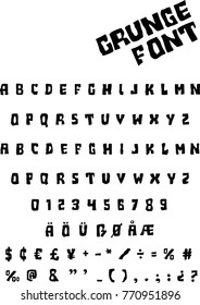 Grunge font - Stylized vector alphabet, numbers, punctuation marks