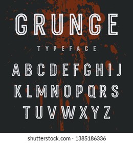 Grunge Font. Vector sans serif uppercase alphabet on a grunge background. Retro style typeface