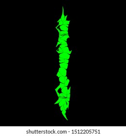 Grunge font.Green vector letter on black background.