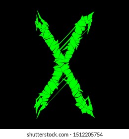 Grunge font.Green vector letter on black background.