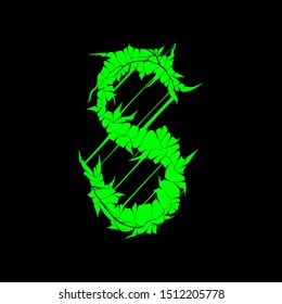 Grunge font.Green vector letter on black background.