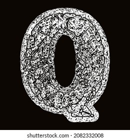 Grunge font.Vector rough and cracked letter on black background.