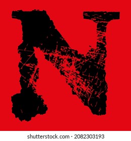 Grunge font.Vector rough and scratched letter on red background.