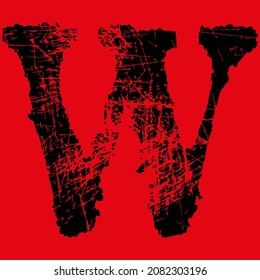 Grunge font.Vector rough and scratched letter on red background.