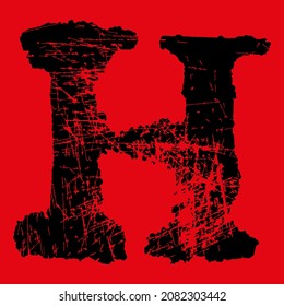 Grunge font.Vector rudo y letra rayada sobre fondo rojo.
