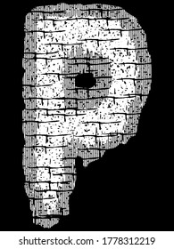 Grunge font.White threadbare uppercase letter on black background.