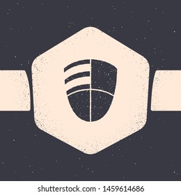 Grunge Football club logo template icon isolated on grey background. Design element for logo, label, emblem, sign, poster. Monochrome vintage drawing. Vector Illustration