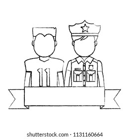 grunge football player with policeman officer and ribbon