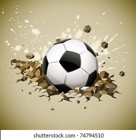 grunge football soccer ball falling on ground vector illustration