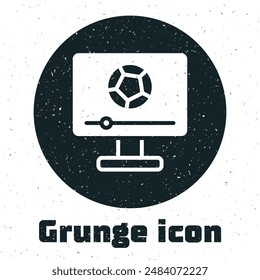 Grunge Fútbol partido de fútbol en el icono de la televisión aislado sobre fondo blanco. Fútbol concepto en línea. Dibujo vintage monocromo. Vector