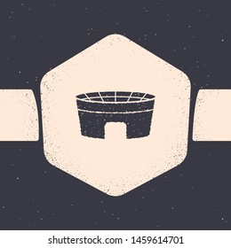 Grunge Football stadium icon isolated on grey background. Football arena. Monochrome vintage drawing. Vector Illustration