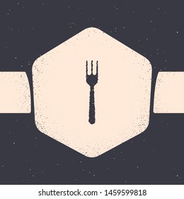 Grunge Fork icon isolated on grey background. Cutlery symbol. Monochrome vintage drawing. Vector Illustration