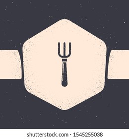 Grunge Fork icon isolated on grey background. Cutlery symbol. Monochrome vintage drawing. Vector Illustration