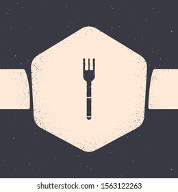 Grunge Fork icon isolated on grey background. Cutlery symbol. Monochrome vintage drawing. Vector Illustration
