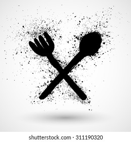 Grunge fork and spoon icon