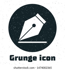 Grunge Fountain pen nib icon isolated on white background. Pen tool sign.  Vector Illustration