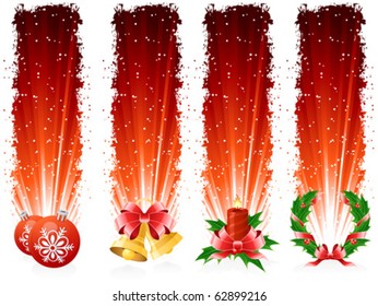 Grunge Four red Christmas banners with Christmas symbols