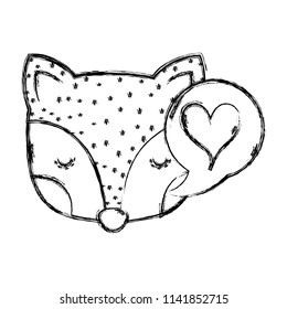 grunge fox head with heart inside chat bubble