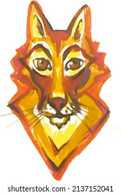Grunge fox head symbol on a white backdrop. Bright fox or red wolf head for emblems, prints on T-shirts, interior solutions, fabric, textiles, logos, fashion trends, decorative compositions, etc.