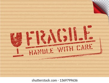 Grunge Fragile stamp on carton box for logistics or cargo. Means: do not crush, handle with care. Vector illustration