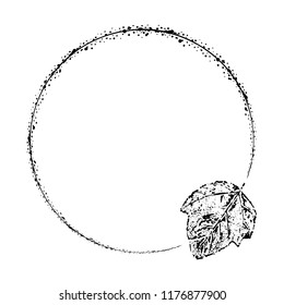 Grunge frame with autumn leaf imprint. Natural vector botanical stamp.