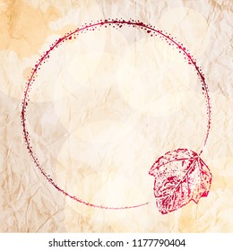 Grunge frame with autumn leaf imprint on the old paper background