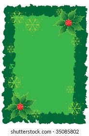 Grunge frame or background with star shaped holly branches in the corner and stars for writing a wish