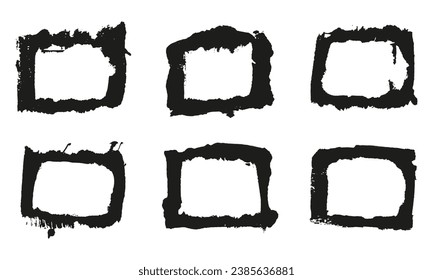Grunge Frame with Black Abstract Border in Square Shape. Dirty Brush Stroke with Rough Texture, Rectangle Photo Frame. Abstract Graphic Element. Ink Brushstroke. Isolated Vector Illustration.