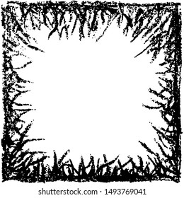 Grunge frame, black ink grass border. Vector background
