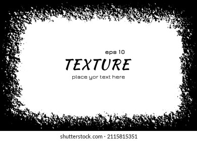 Grunge frame. Black splatter edge on white background. Abstract rusty ink border. Concentration attention. Zoom texture. Frames focus fade pattern. Vignette dark worn boarder. Vector illustration