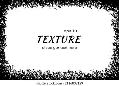 Grunge frame. Black splatter edge on white background. Abstract rusty ink border. Concentration attention. Zoom texture. Frames focus faded pattern. Vignette dark worn boarder. Vector illustration