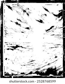 quadro grunge com tinta preta e branca, quadro quadrado preto e branco borda grunge vintage com um fundo branco, Um quadro de foto vintage quadrado, quadro grunge