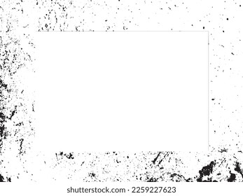 Borde y marco. Grunge blanco y negro. Textura superpuesta a la angustia. Polvo y un áspero fondo sucio de pared. La ilustración de la angustia simplemente coloca sobre el objeto para crear un efecto de grifo. EPS10 vectores.