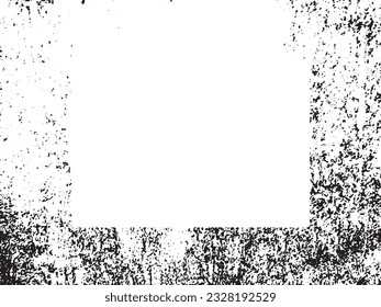 Borde y marco. Grunge blanco y negro. Textura superpuesta a la angustia. Polvo y un áspero fondo sucio de pared. La ilustración de la angustia simplemente coloca sobre el objeto para crear un efecto de grifo. EPS10 vectores.

