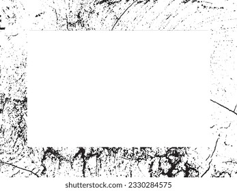 Borde y marco. Grunge blanco y negro. Textura superpuesta a la angustia. Polvo y un áspero fondo sucio de pared. La ilustración de la angustia simplemente coloca sobre el objeto para crear un efecto de grifo. EPS10 vectores.
