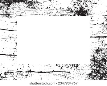 Borde y marco. Grunge blanco y negro. Textura superpuesta a la angustia. Polvo y un áspero fondo sucio de pared. La ilustración de la angustia simplemente coloca sobre el objeto para crear un efecto de grifo. EPS10 vectores.