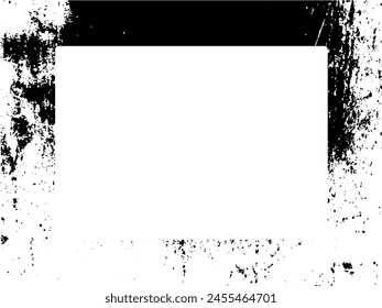 Marco de grunge y borde. Grunge blanco y negro. Textura superpuesta de socorro. Polvo y fondo de pared sucio áspero. Ilustración de estrés simplemente coloque sobre el objeto para crear un efecto grunge. Vector EPS10.

