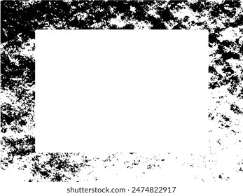Marco de grunge y borde. Grunge blanco y negro. Textura superpuesta de socorro. Polvo y fondo de pared sucio áspero. Ilustración de estrés simplemente coloque sobre el objeto para crear un efecto grunge. Vector EPS10.
