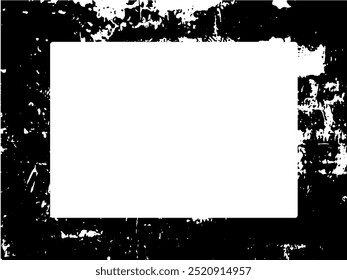 Marco de Grunge y borde. Grunge blanco y negro. Textura de superposición de tensión. Polvo y fondo de pared sucia áspera. La ilustración de angustia simplemente se coloca sobre el objeto para crear un efecto grunge. Vector EPS10.
