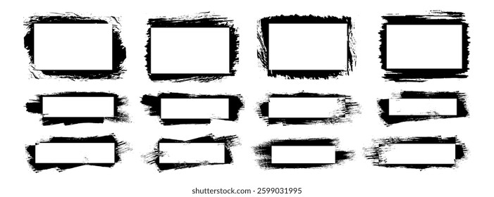 Grunge frame border set. . Dirty element design, box, frame or background for text. Line or texture. Vector illustration.