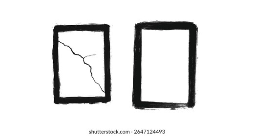 Grunge-Rahmen-Rahmentextur auf isoliertem Hintergrund. Altes Grunge-Gestell mit Staubstruktur. Textur schwarzen Rahmen alten grunge quadratischen Rahmen.