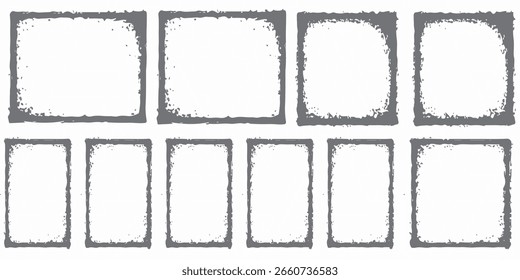 Quadro Grunge. textura da borda do quadro no plano de fundo isolado. Moldura grunge antiga com textura de poeira. Conjunto de borda quadrada grunge antigo quadro preto textura. 