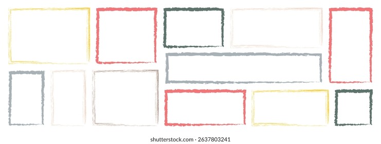 Grunge frame border texture. Rectangle frame line. Abstract color rectangle brush frame collection bundle. Vector illustration.