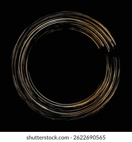 grunge frame brush stroke gold circle on black background vector