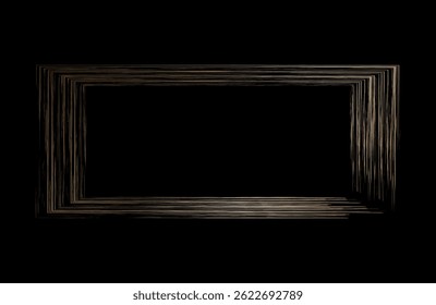 cadre grunge trait de brosse rectangle doré sur fond noir - illustration vectorielle