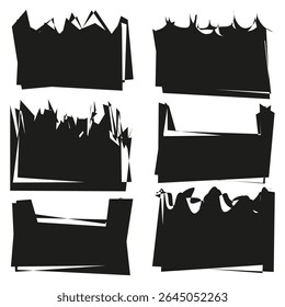 Grunge frame elements. Abstract jagged shape. Vector brush contour. Rough black design.